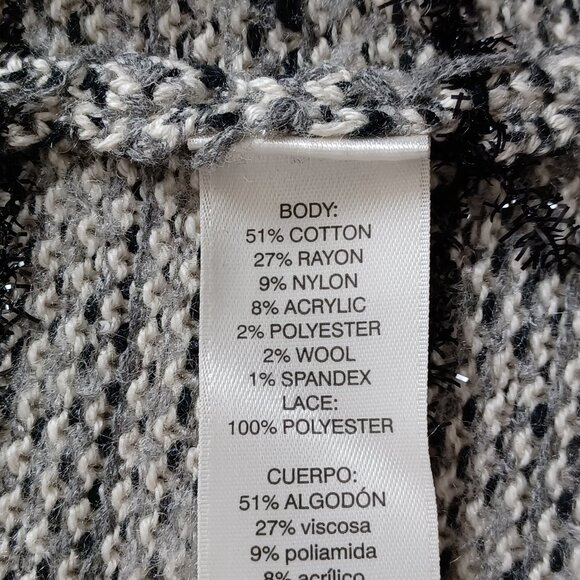 Chico’s Grey Black Lace Fringes Open Front Sweater - Picture 8 of 16